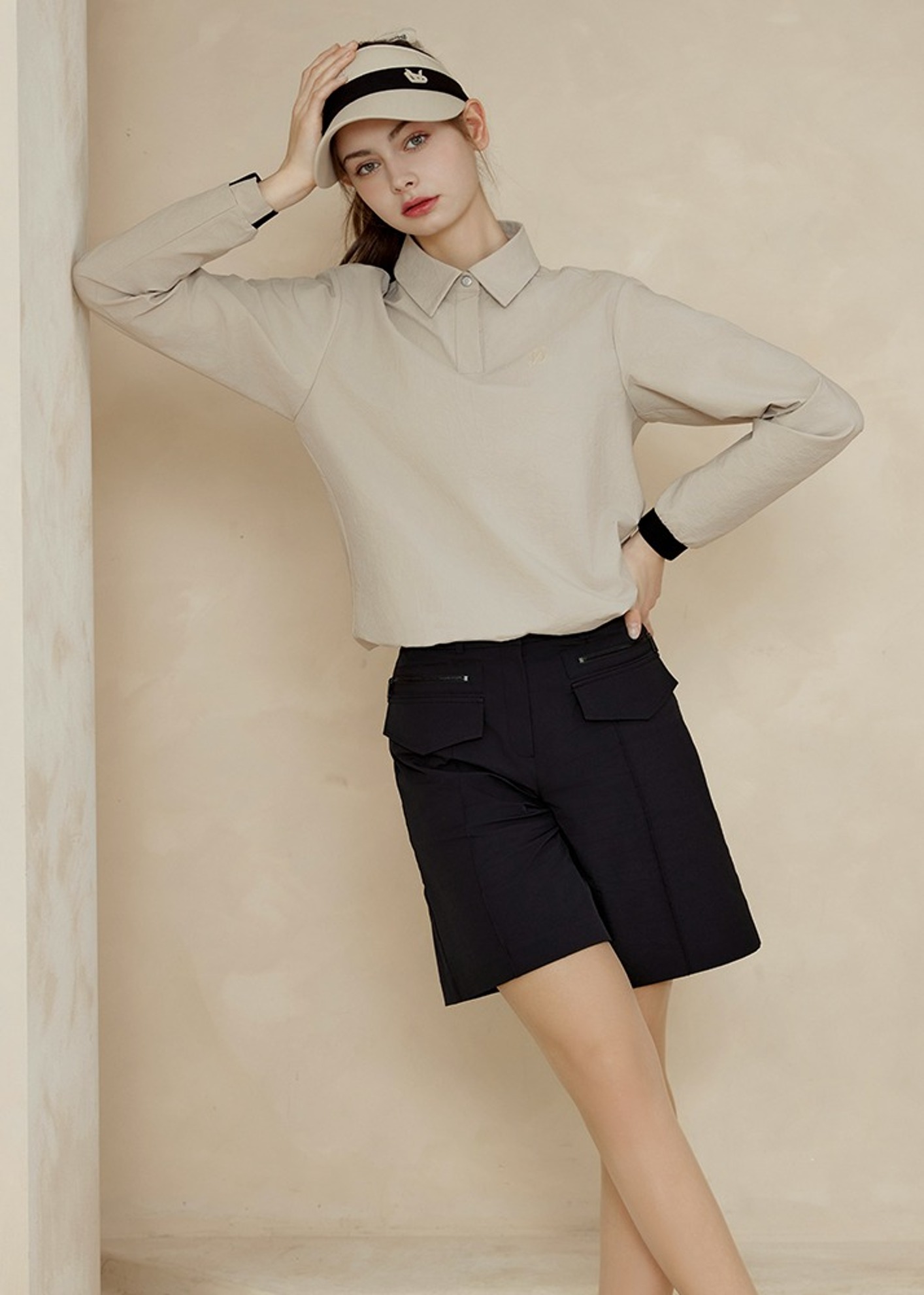 [DU-] Y-카라 바람막이 블루종 티셔츠 DE1WWB511M-  3색 BEIGE  WHITE  BLACK